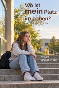 Bild einer nachdenklichen Jugenlichen auf einer Treppe sitzend – Sinnbild für Lehrstellenbörse und die Frage, wo ist mein Platz im Leben?